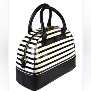 Kate Spade Chelsea Park Patent Striped Black Leather Bottom Dome Satchel